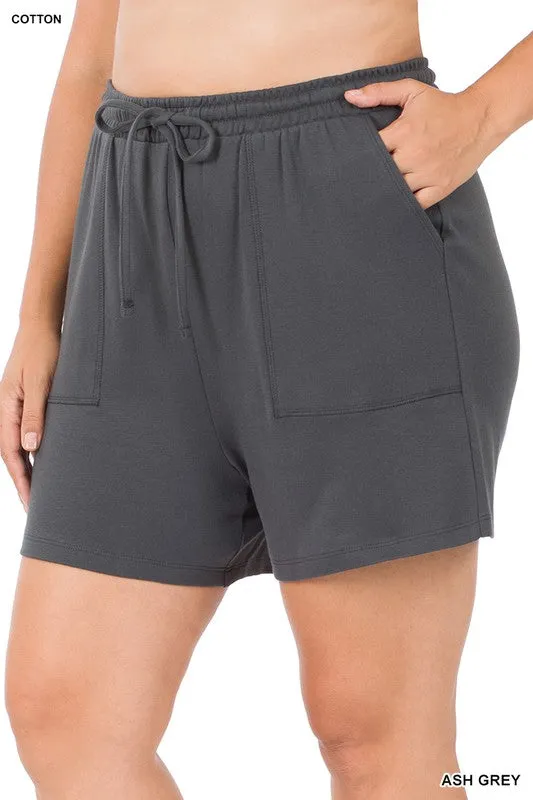 ZENANA Plus Cotton Drawstring Waist Shorts