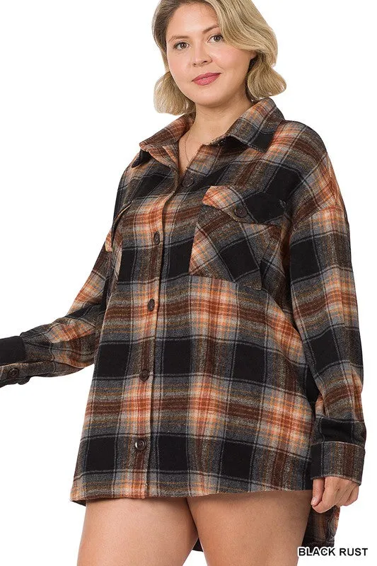 ZENANA Plus Oversized Yarn Dyed Plaid Shacket