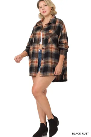 ZENANA Plus Oversized Yarn Dyed Plaid Shacket