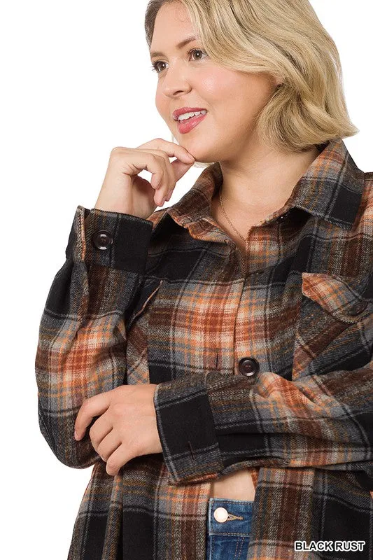 ZENANA Plus Oversized Yarn Dyed Plaid Shacket