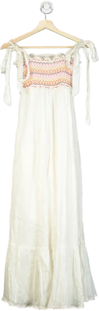 Zimmermann White linen Lace Trimmed Sleeveless Maxi Dress SZ0 UK 6